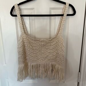 Cream Crochet Fringe Crop Top